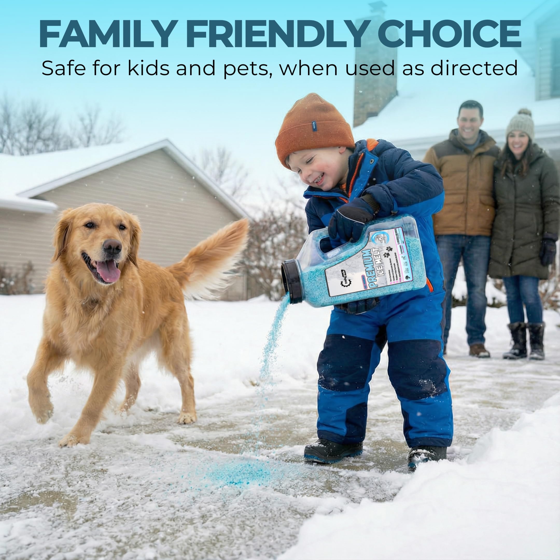 Pet-safe melt reduces paw irritation while clearing ice on decks and stairs.