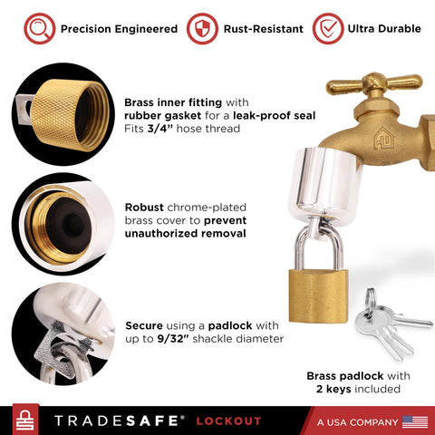 TRADESAFE keyed padlock with three keys provides controlled access to the spigot.