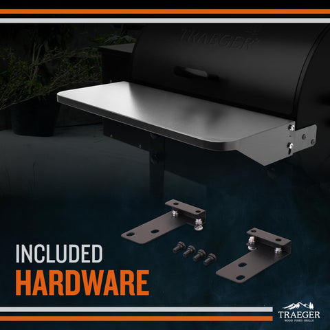 Traeger BAC362 folding front shelf closed flat for compact storage and easy grill cover access.