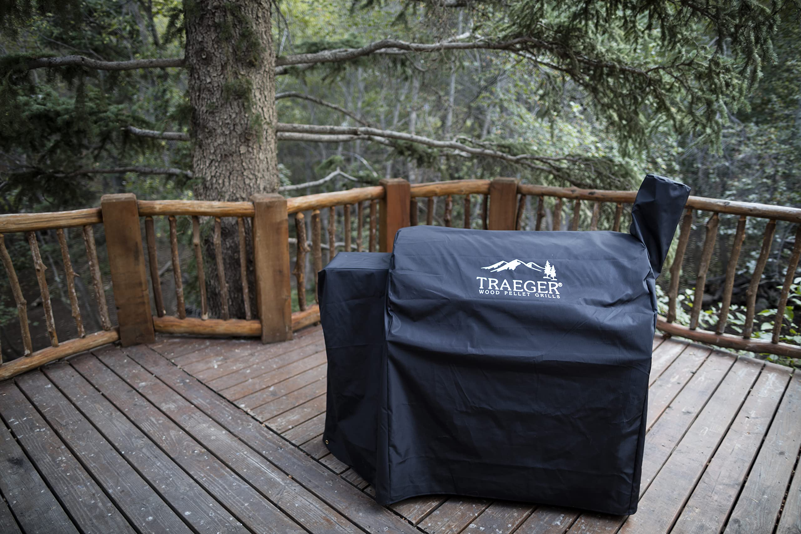 Traeger Pro 34 full-length cover, back view, all-weather protection for outdoor cooking