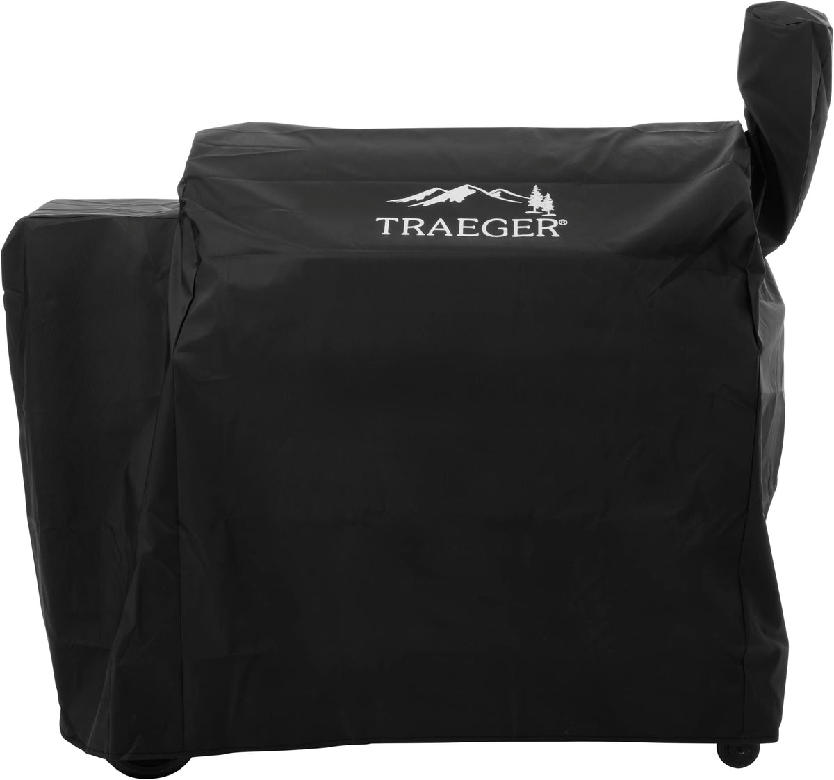 Traeger Pro 34 full-length grill cover, front view, protects against rain and sun