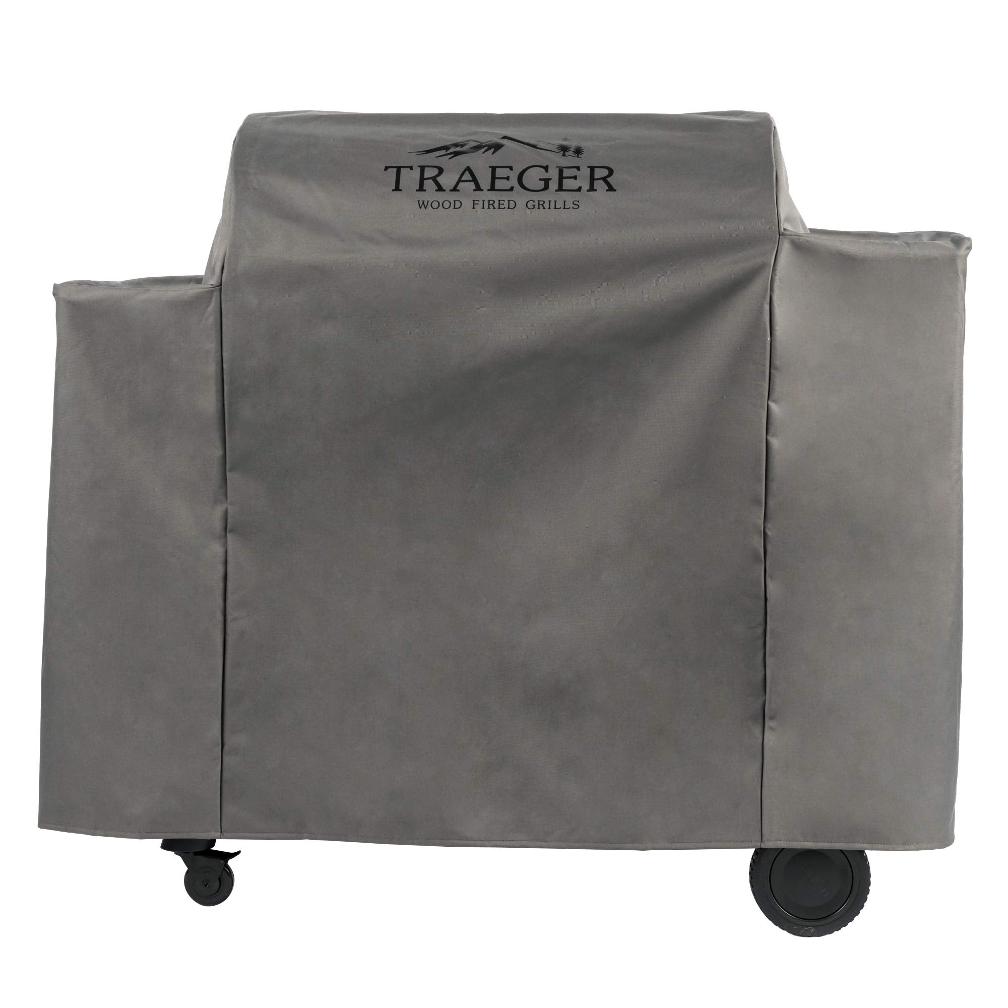 Traeger BAC513 full-length grill cover protects Ironwood 885 from rain and sun.