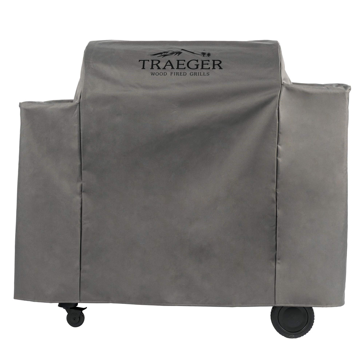 Traeger BAC513 full-length grill cover protects Ironwood 885 from rain and sun.