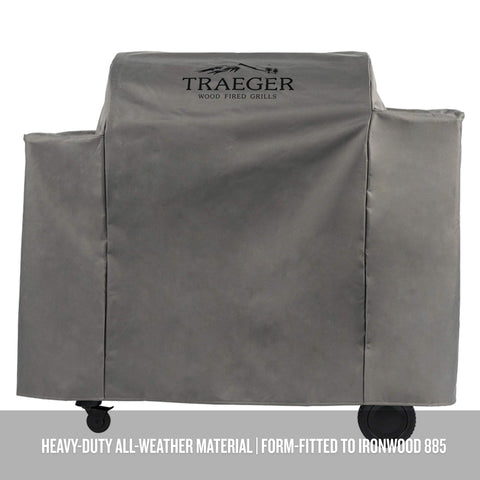 Traeger BAC513 water-resistant cover shields Ironwood 885 from the elements.