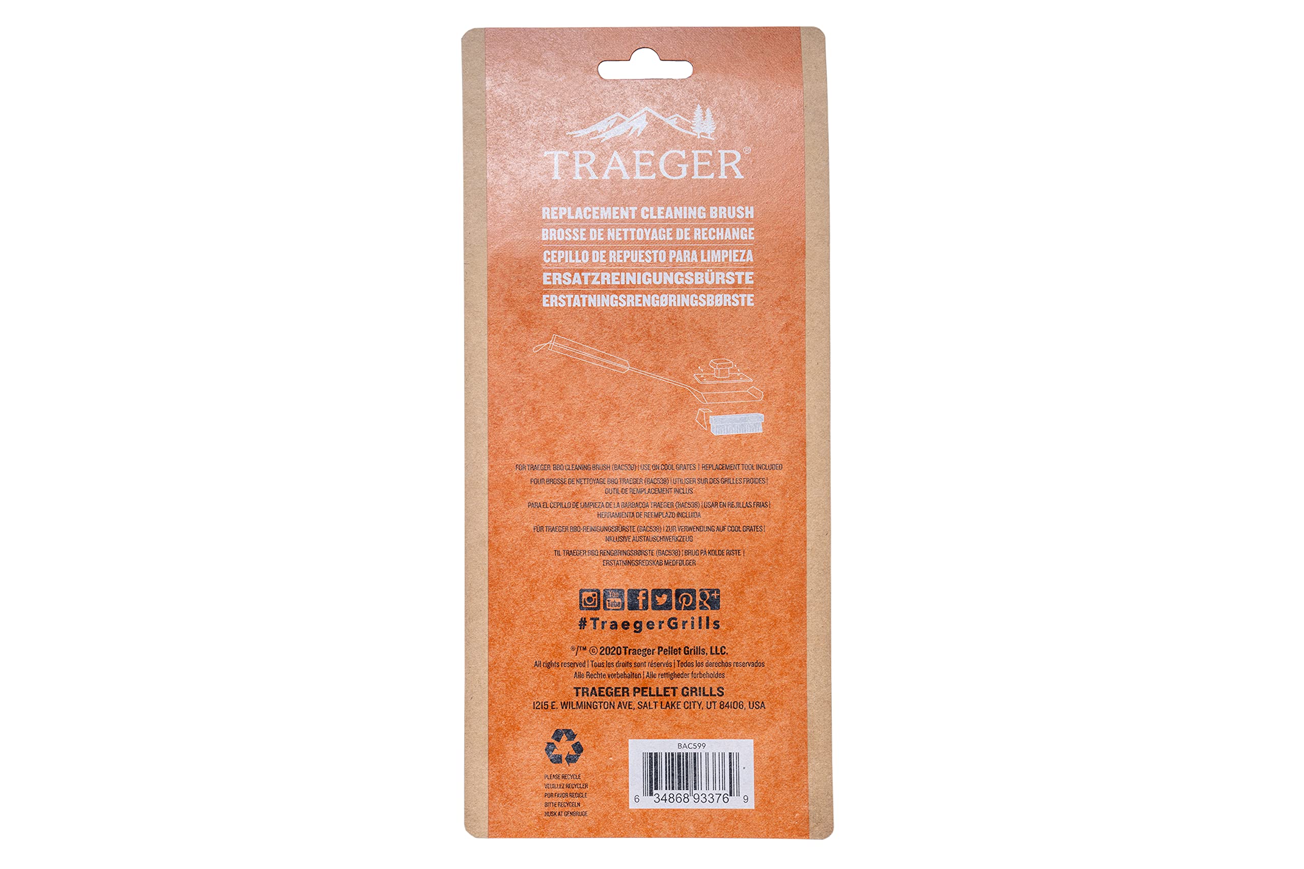Traeger BAC599 nylon-bristle brush head protects grates during cleaning.