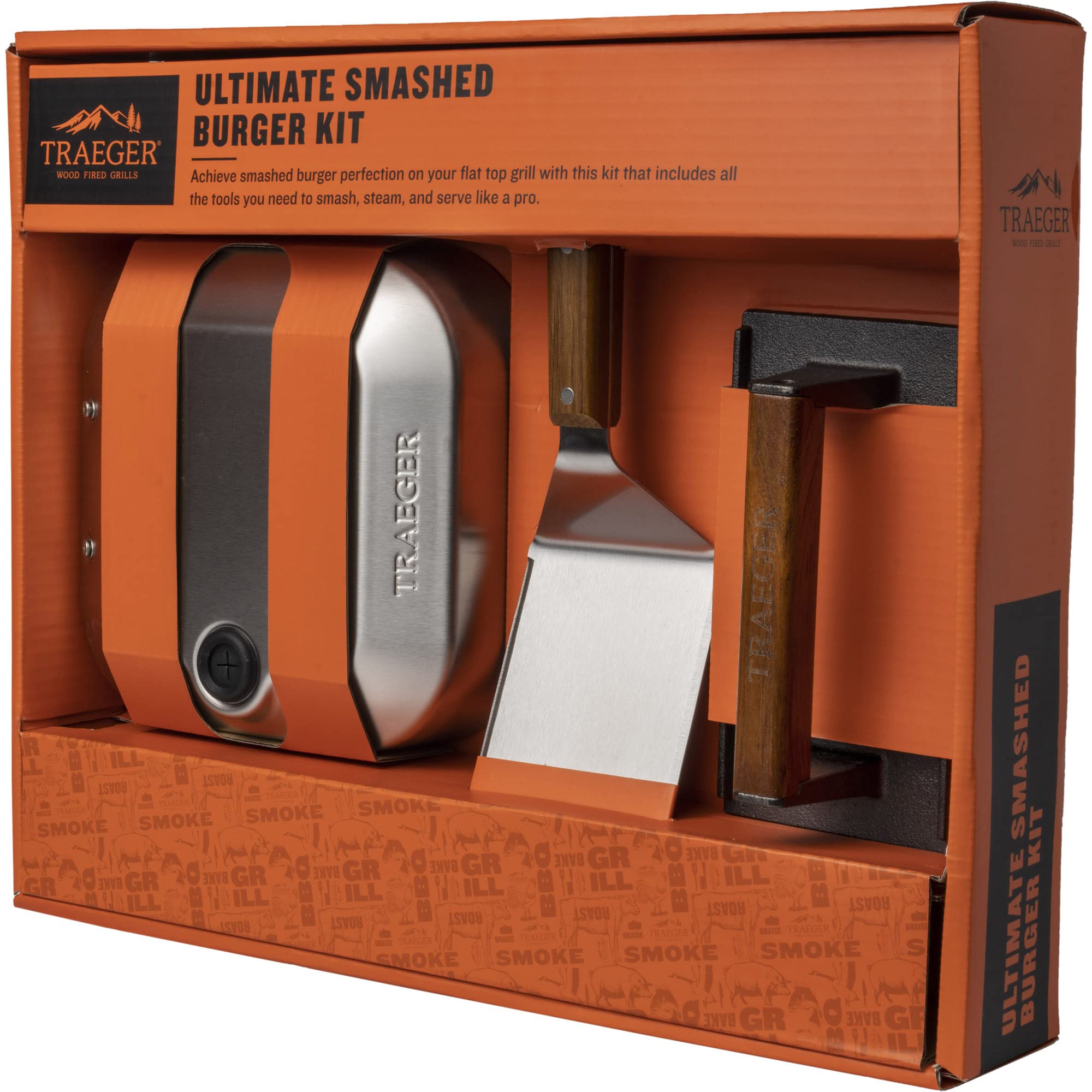 Traeger BAC734 flat top spatula XL for easy flipping and scraping.