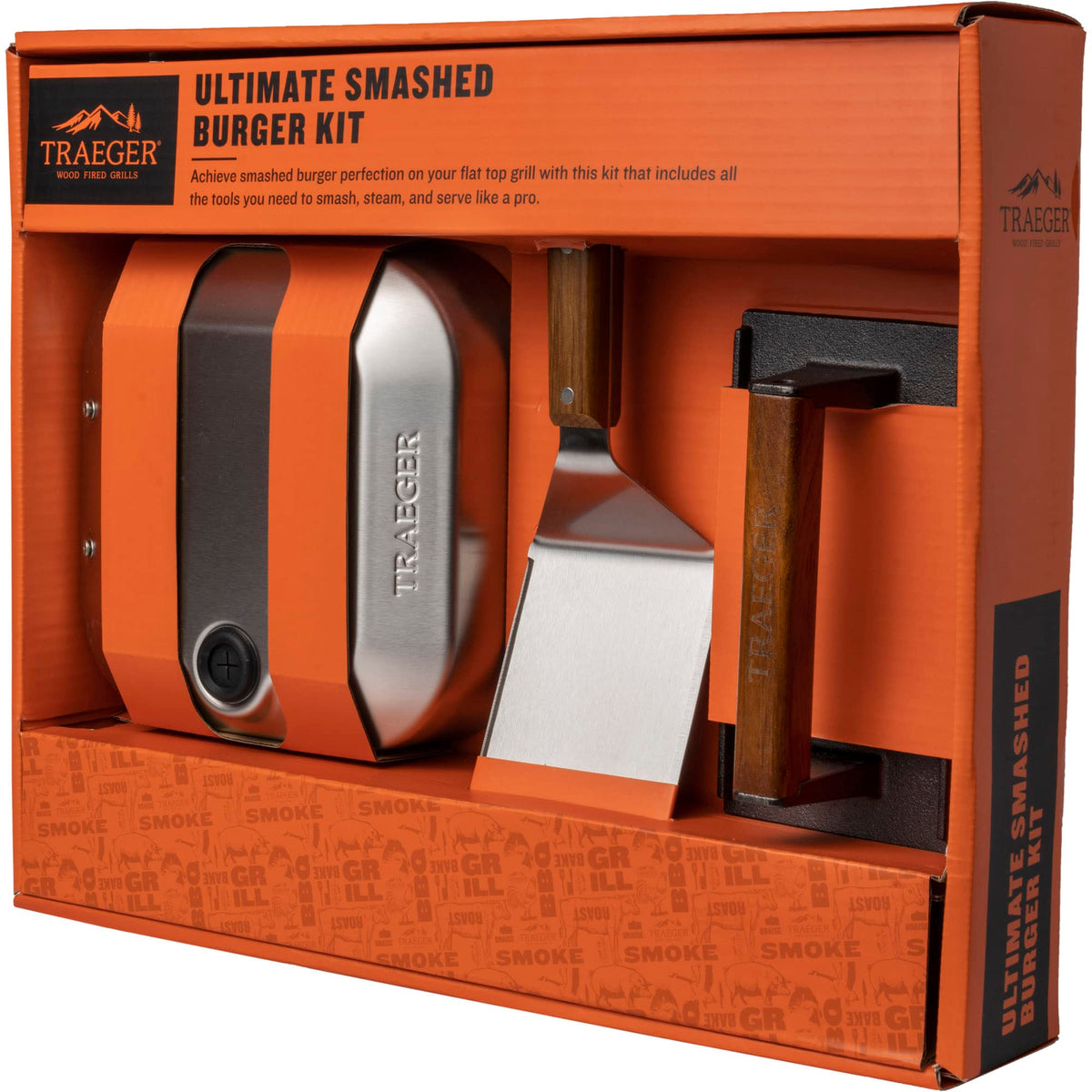 Traeger BAC734 flat top spatula XL for easy flipping and scraping.