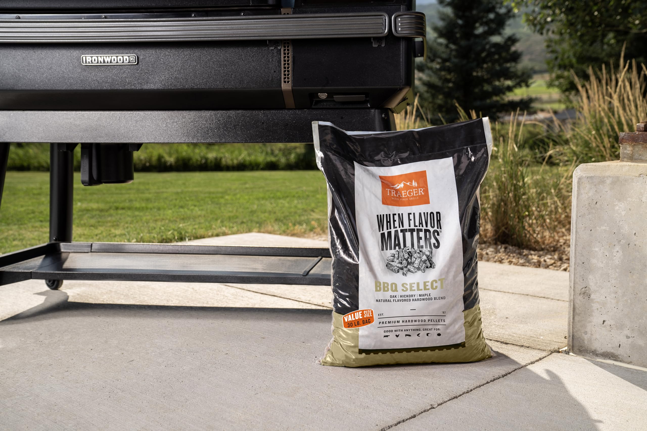 Traeger clean-burn, low-ash pellets for easy cleanup after grilling
