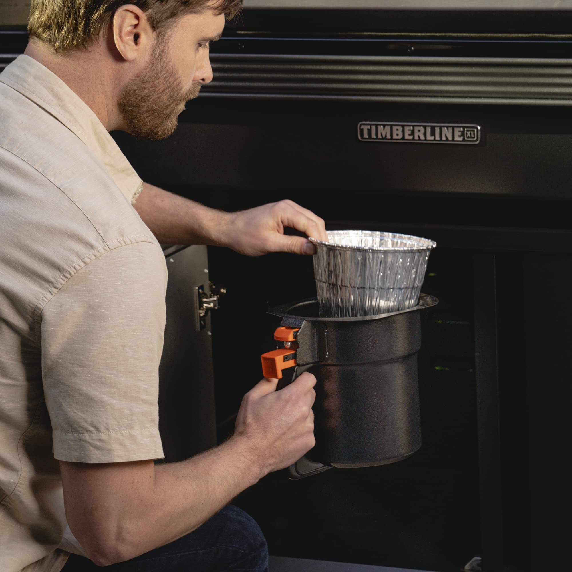 Traeger liner with extra-large volume extends time between changes during grilling.