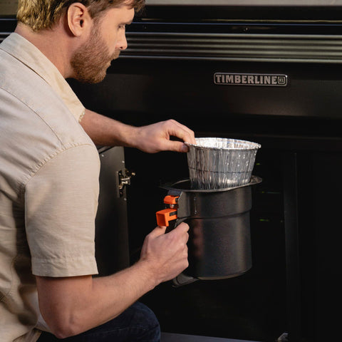 Traeger liner with extra-large volume extends time between changes during grilling.