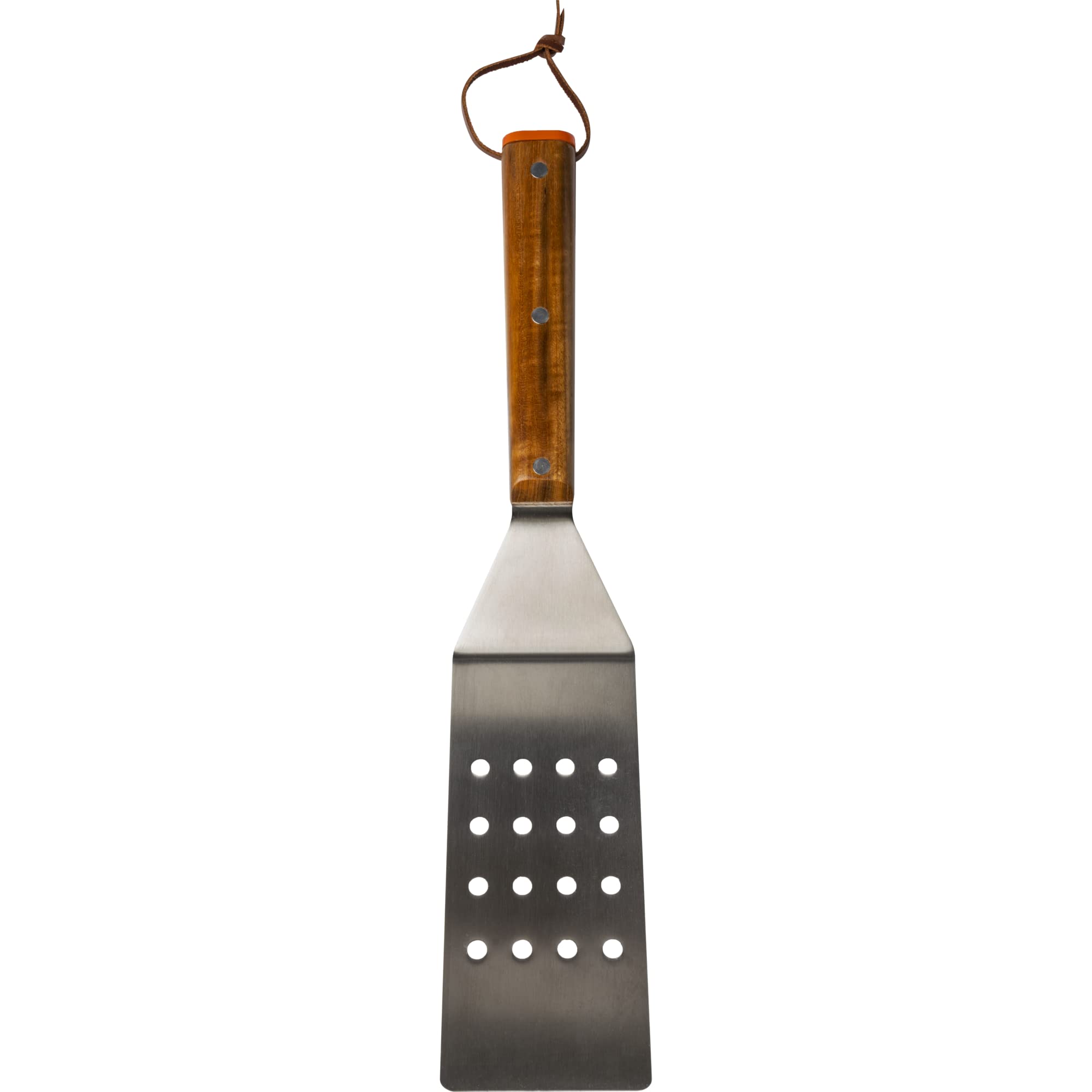 Traeger slotted spatula for quick food release and even searing.