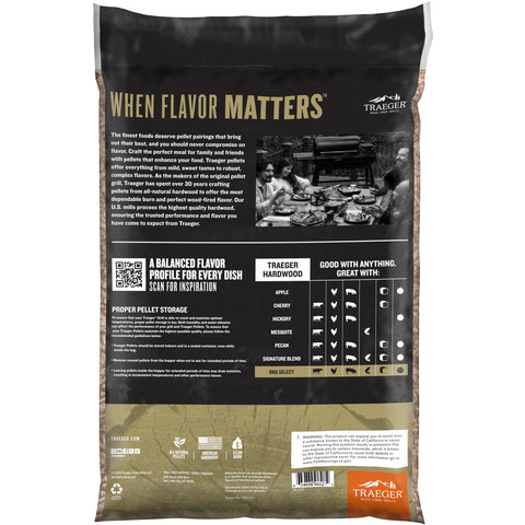 Traeger pellets made in USA, all-natural hardwood for premium burn