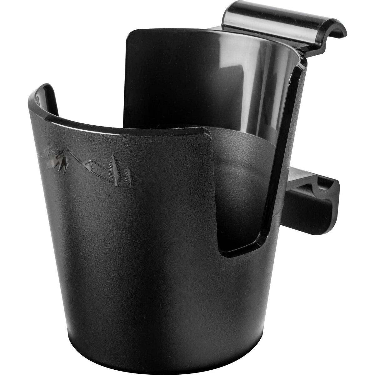 Traeger P.A.L. cup holder attachment on grill showing easy-access drink space and tool area