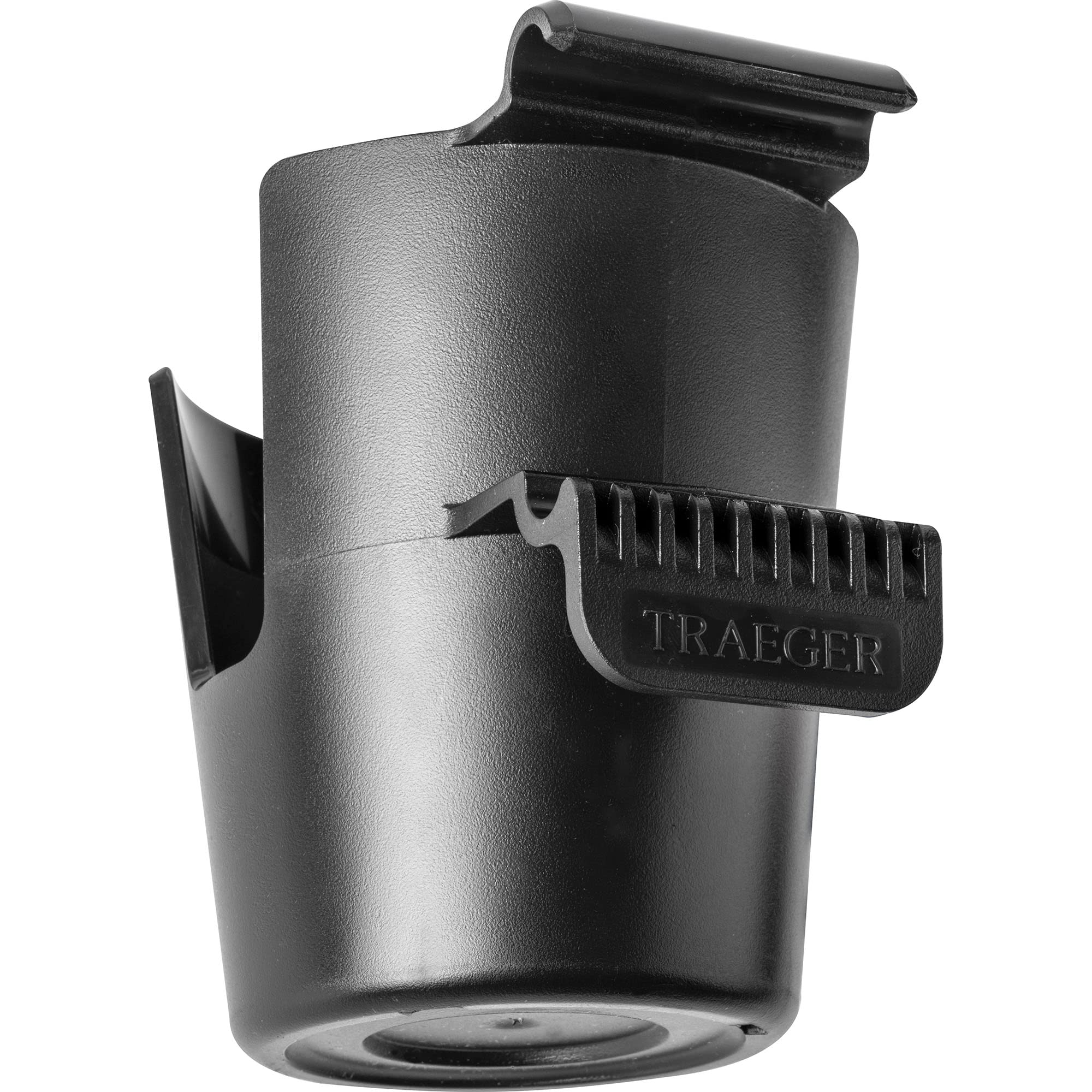 Close-up of Traeger PAL cup holder with a can placed for easy reach