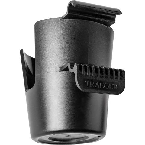 Close-up of Traeger PAL cup holder with a can placed for easy reach