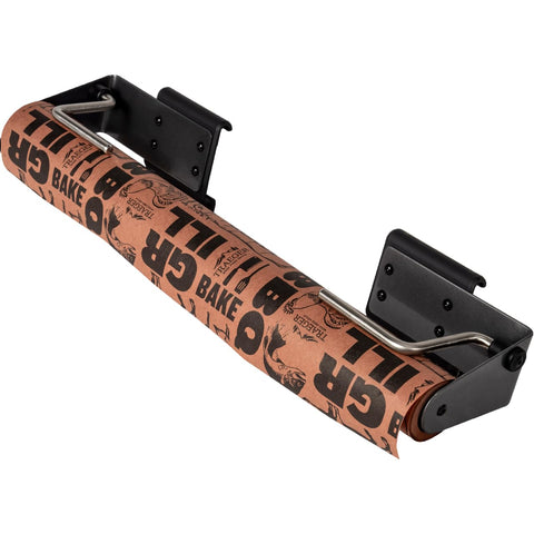 Traeger PAL Roll Rack mounted on grill showing easy access to towels and foil