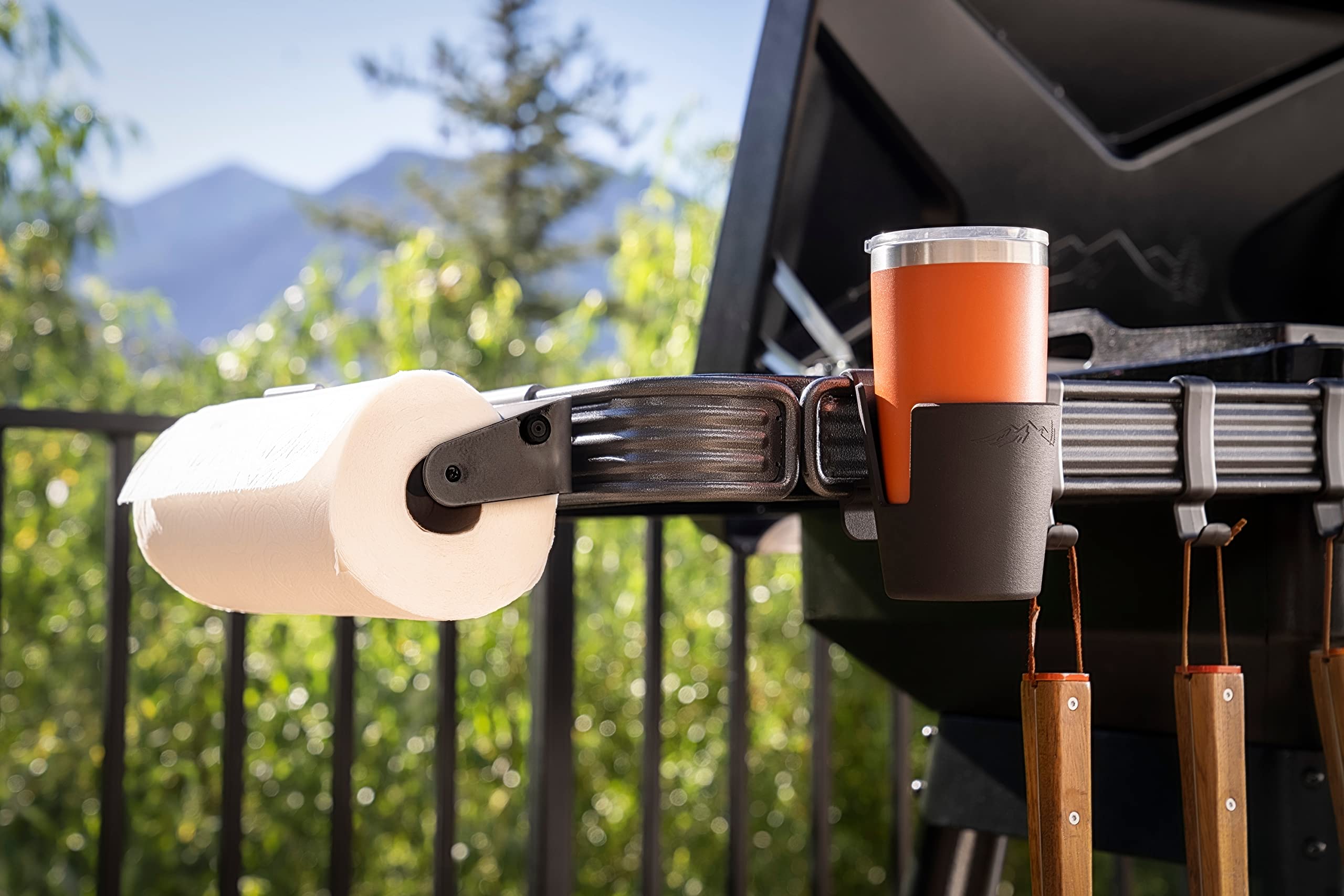 Diagram-style image of Traeger PAL rail compatibility for the cup holder
