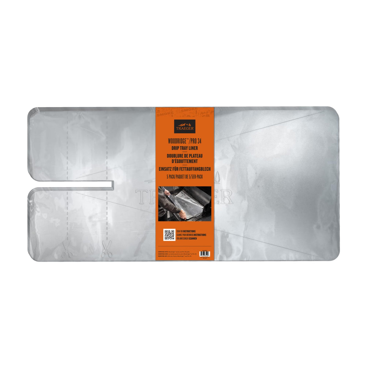 Traeger Pro 34 Woodridge drip tray liner pack for quick, grease-free cleanup.