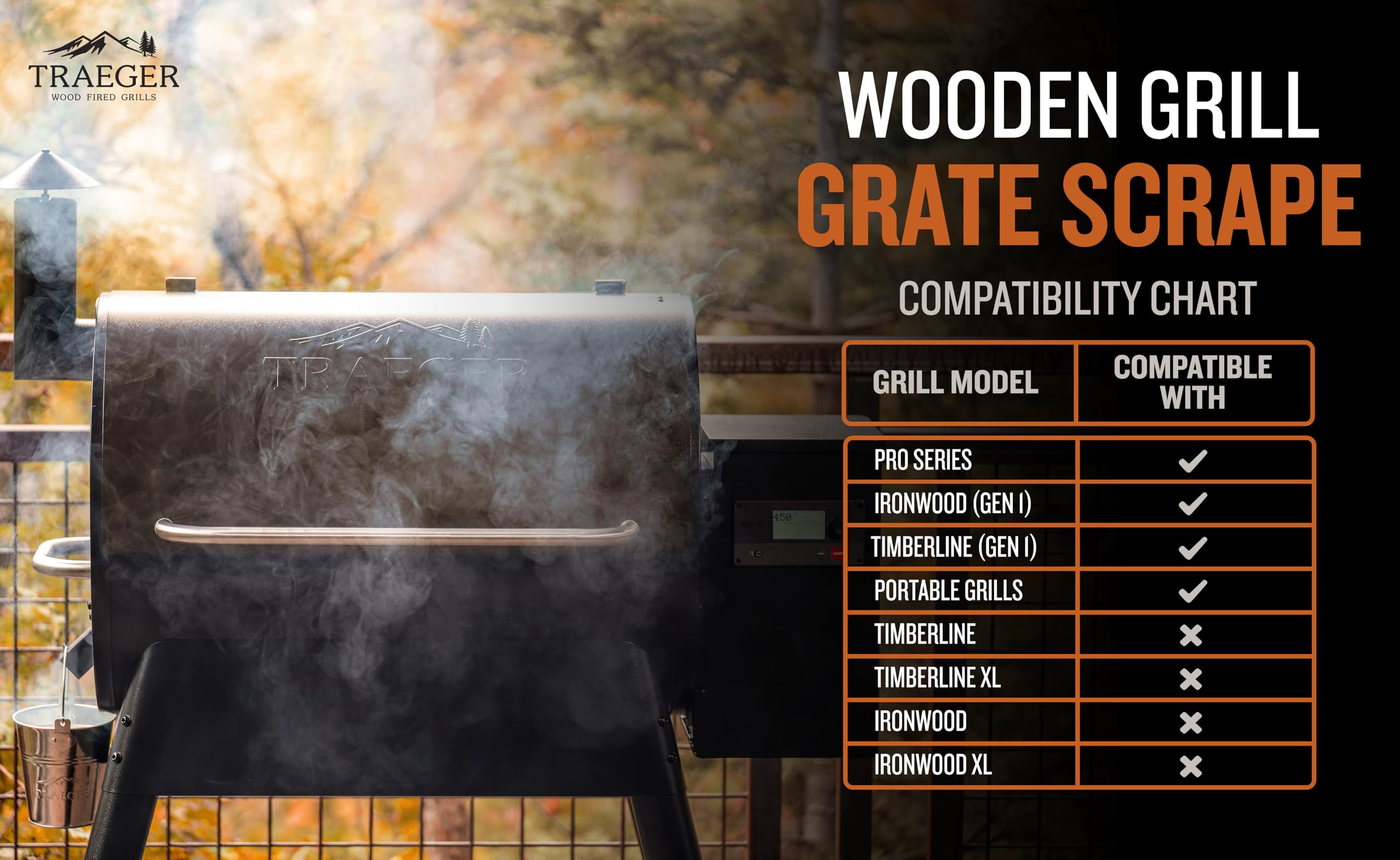 Compatible with Pro, Ironwood, and Timberline grills for versatile Traeger cleaning.