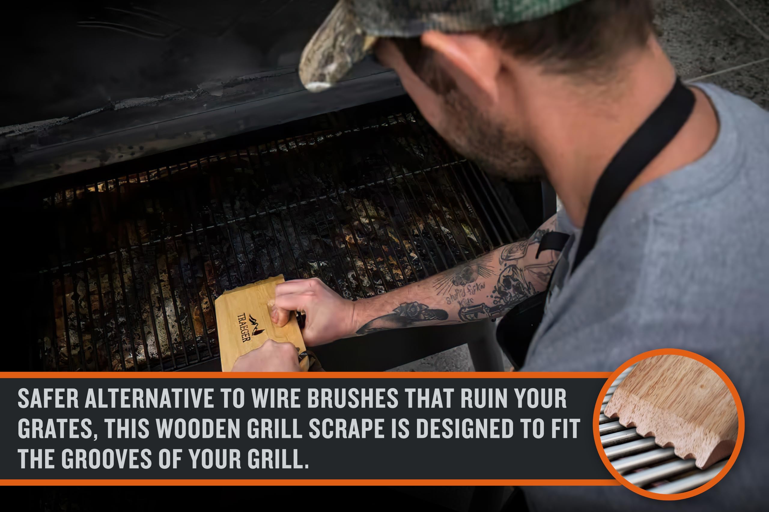 Solid hardwood Traeger scraper showing durable construction for long-lasting use.