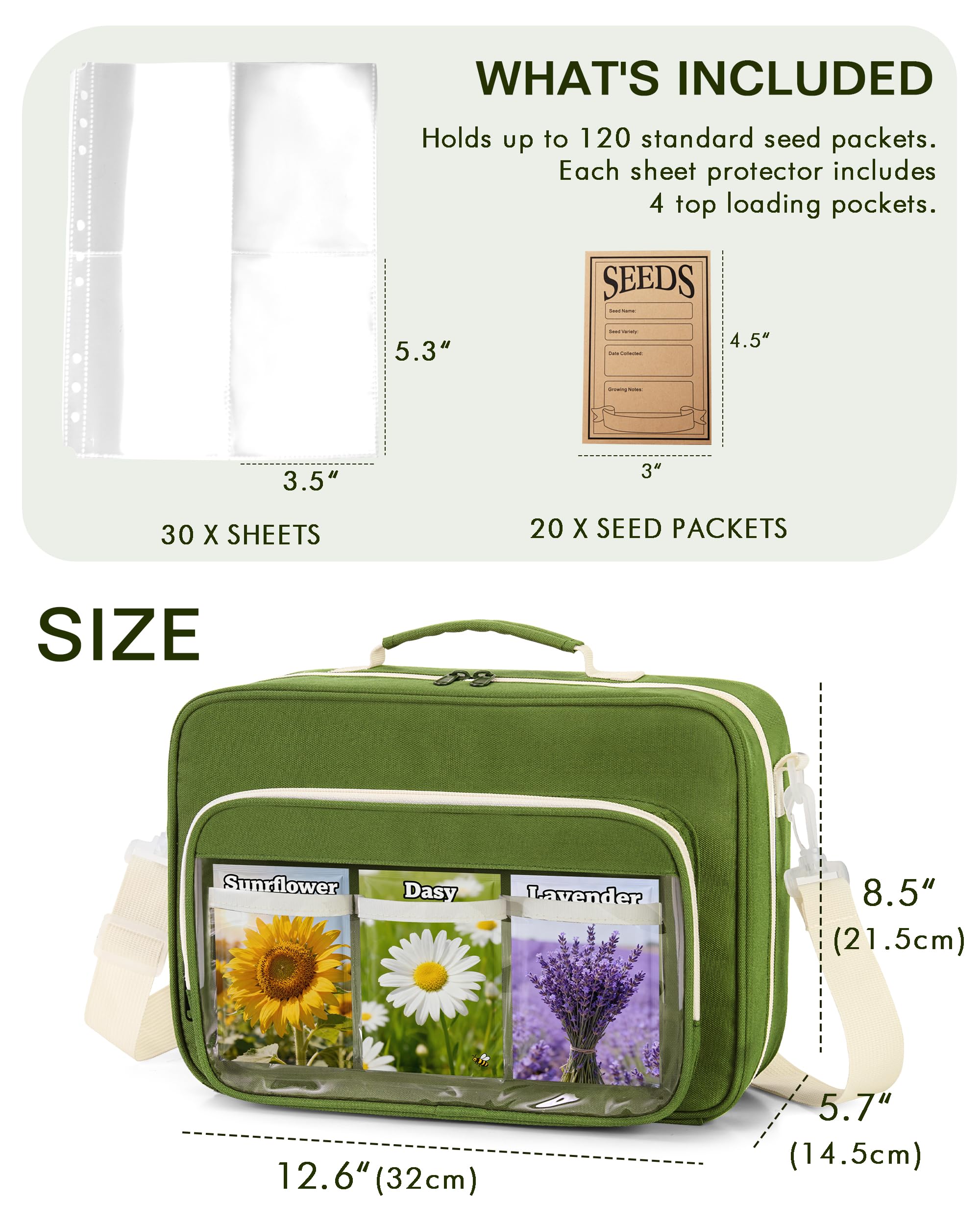 Trahzia front transparent pouch area with three sections for quick seed access.