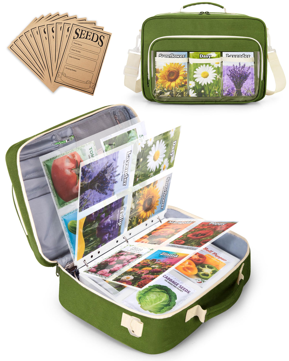 Trahzia seed storage binder with 30-sheet protectors keeps seeds organized and protected.