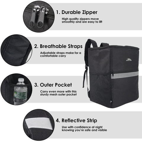Trail maker insulated delivery backpack side pockets highlighting space for four drinks securely