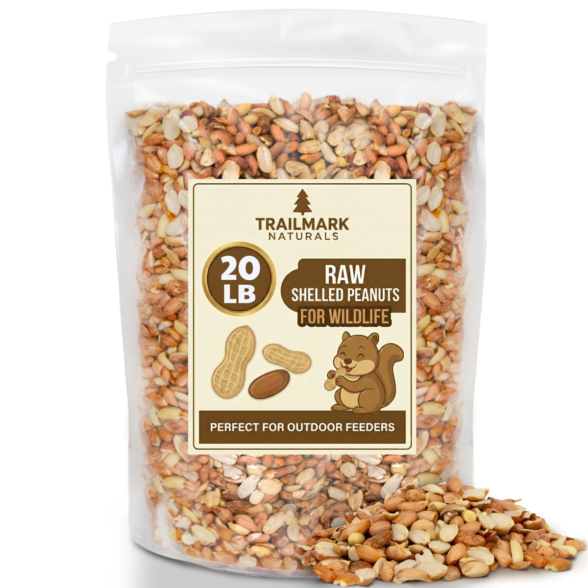 Trailmark Naturals raw shelled peanuts for daily backyard squirrel snacks.
