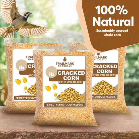 TRAILMARK Naturals cracked corn as duck food near water.