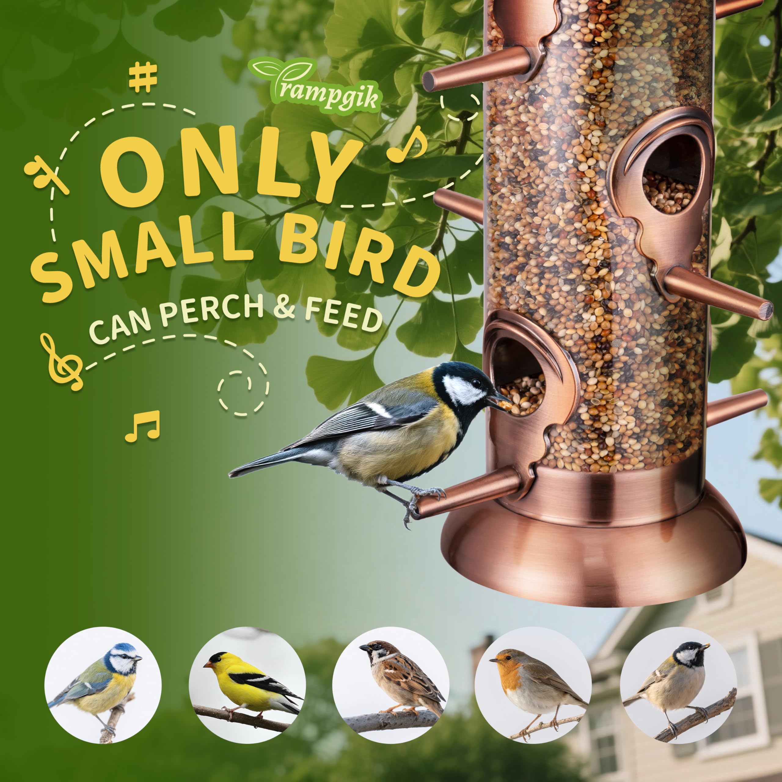 TrampgiK 13-inch tube feeder with large seed capacity.