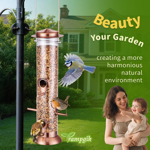 TrampgiK small-bird friendly feeder attracts chickadees and finches.