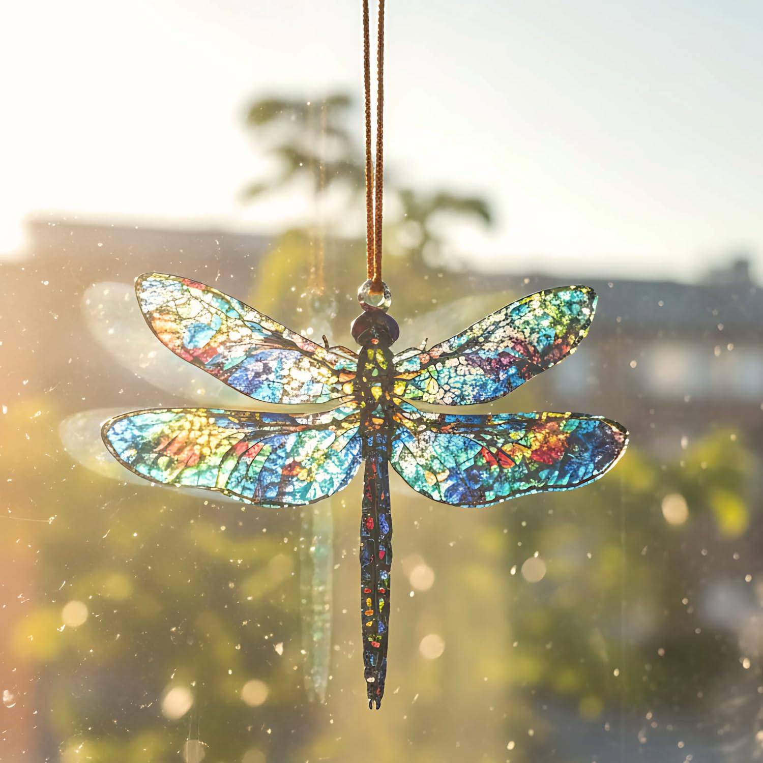TRANGLE Lightweight dragonfly suncatcher easy to hang in any room.
