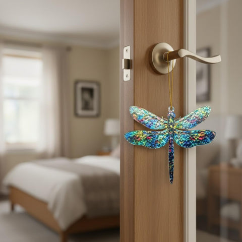 TRANGLE Stained glass look dragonfly decor elevates porches and balconies.