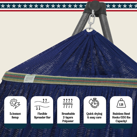 Tranquillo Uniki hammock on 550 lbs capacity steel stand.