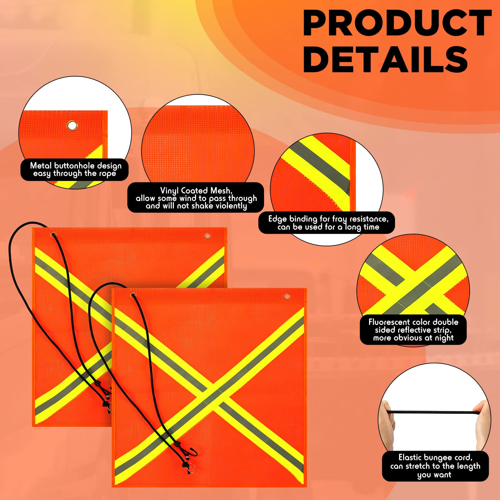 Tranqun 18x18 safety flag on a boat trailer highlighting reflective strips for night visibility.