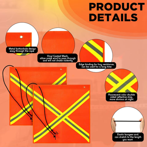 Tranqun 18x18 safety flag on a boat trailer highlighting reflective strips for night visibility.