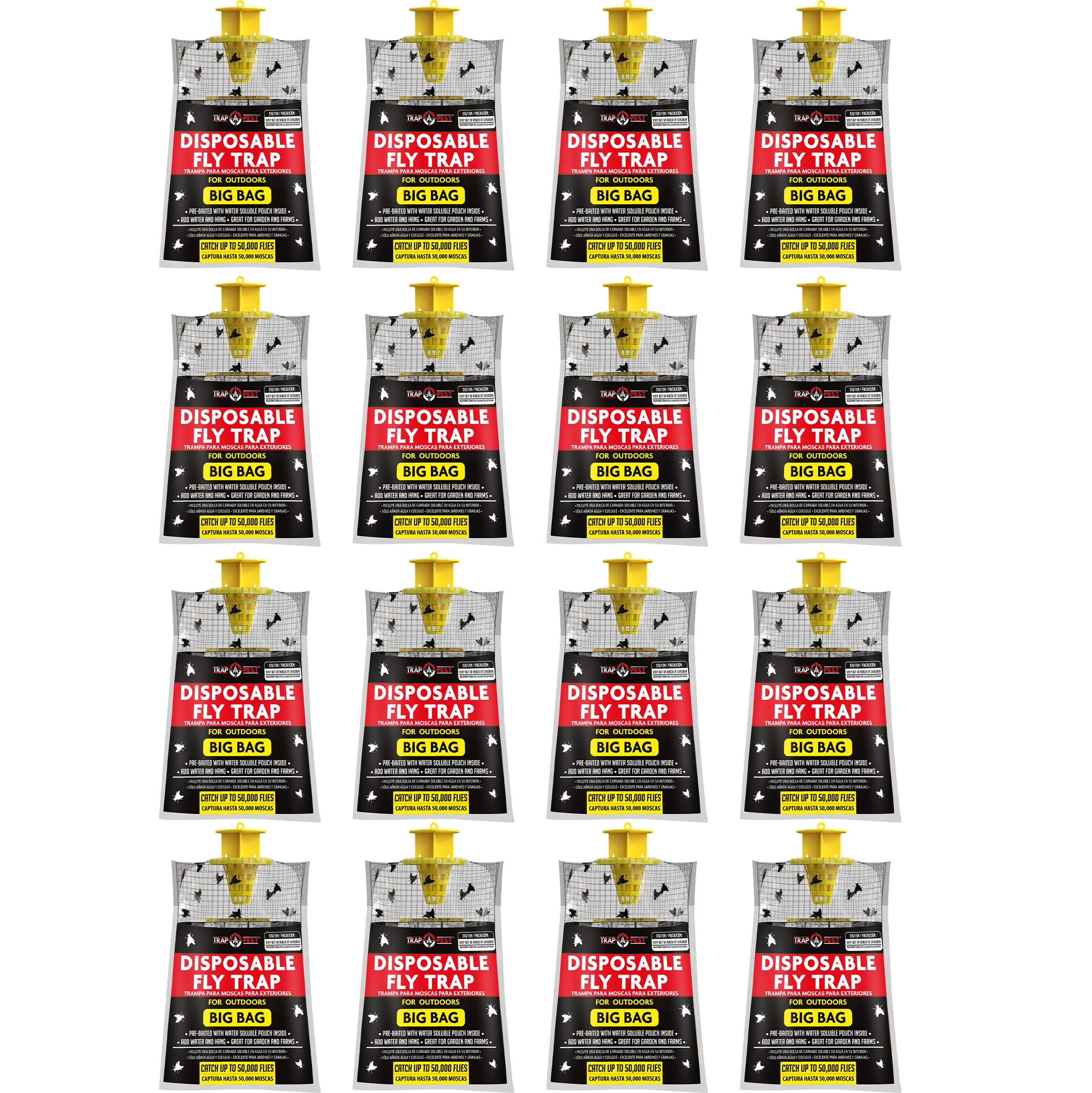 TRAP A PEST 16 Pack Big Bag Fly Trap outdoors hangs to deter flies.