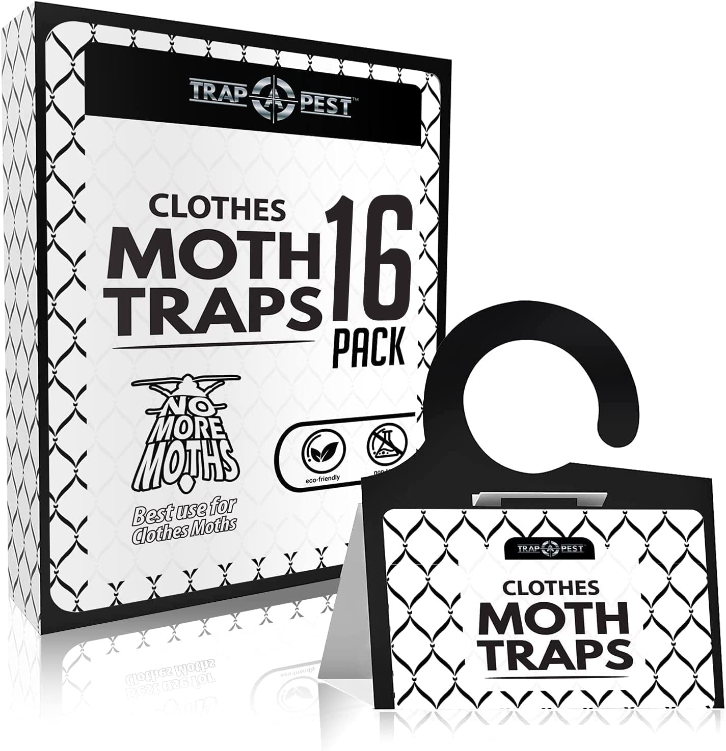 TRAP A PEST clothes moth traps 16-pack in packaging, designed to protect closets