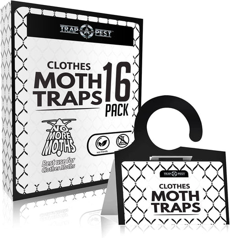 TRAP A PEST clothes moth traps 16-pack in packaging, designed to protect closets