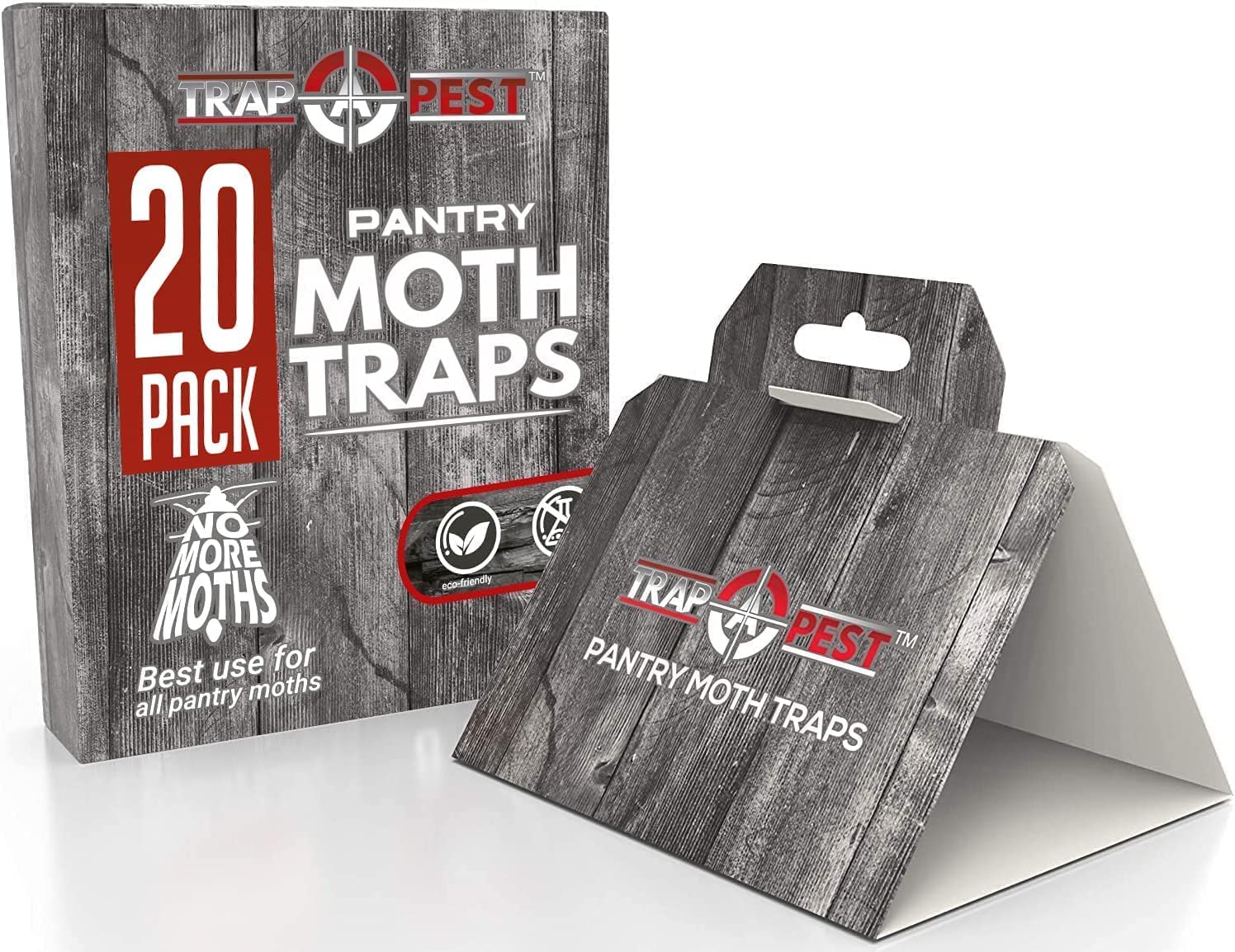 TRAP A PEST pantry moth trap pack front blends with cabinet while catching moths.
