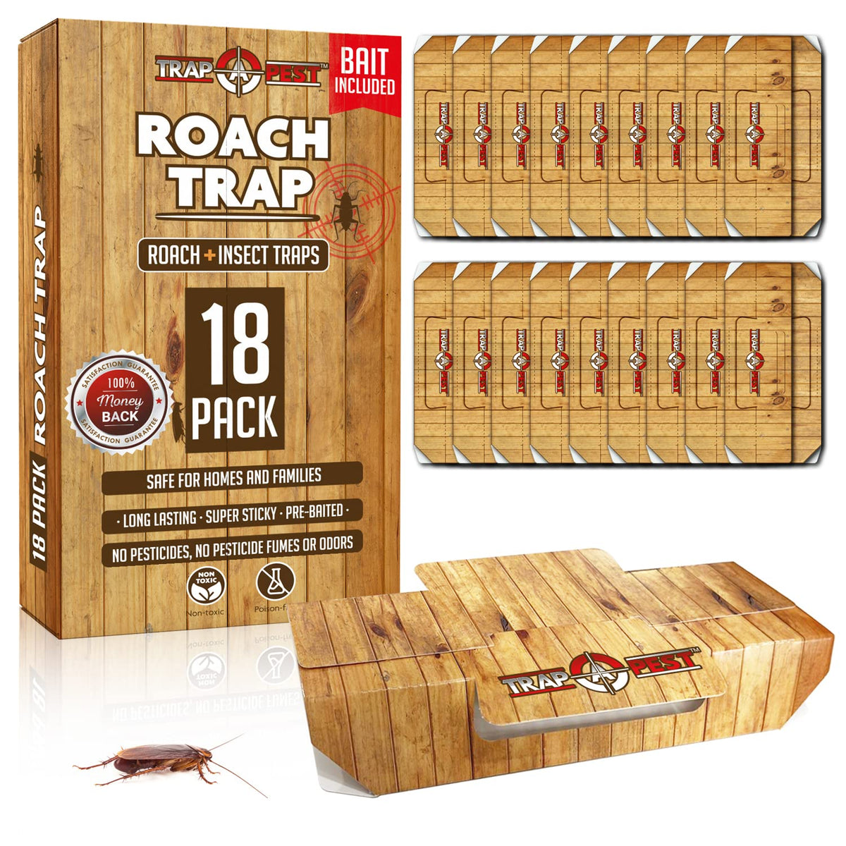 TRAP A PEST Roach Trap sticky 18-pack ready for fast, non-toxic pest control.