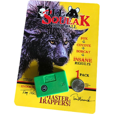 Trapping Kill Squeak Trap Call unit shown, compact lure for field trap sites.