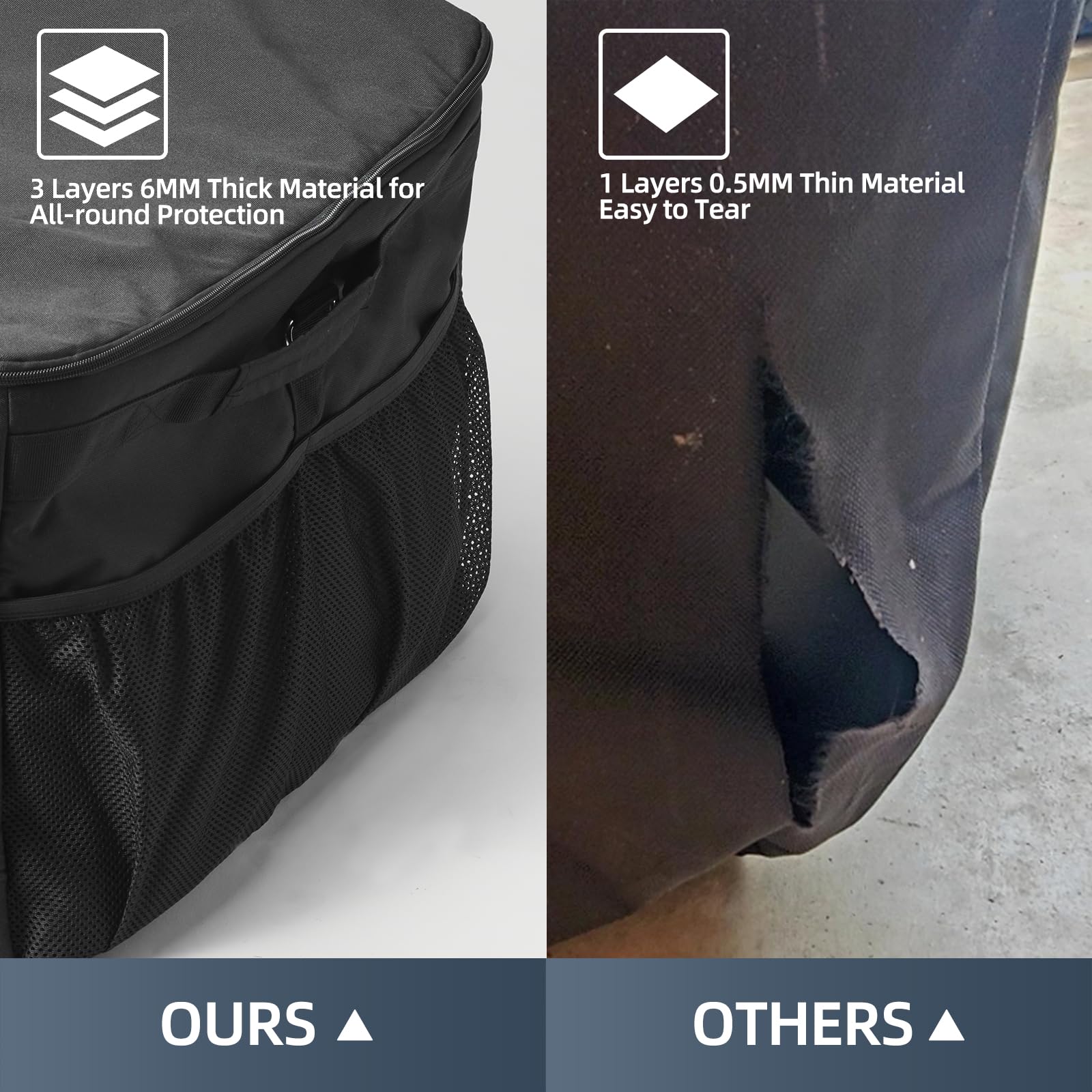 TRAVELIT Ninja Woodfire Pro XL carry bag material highlights water resistance and rugged protection for outdoor use.