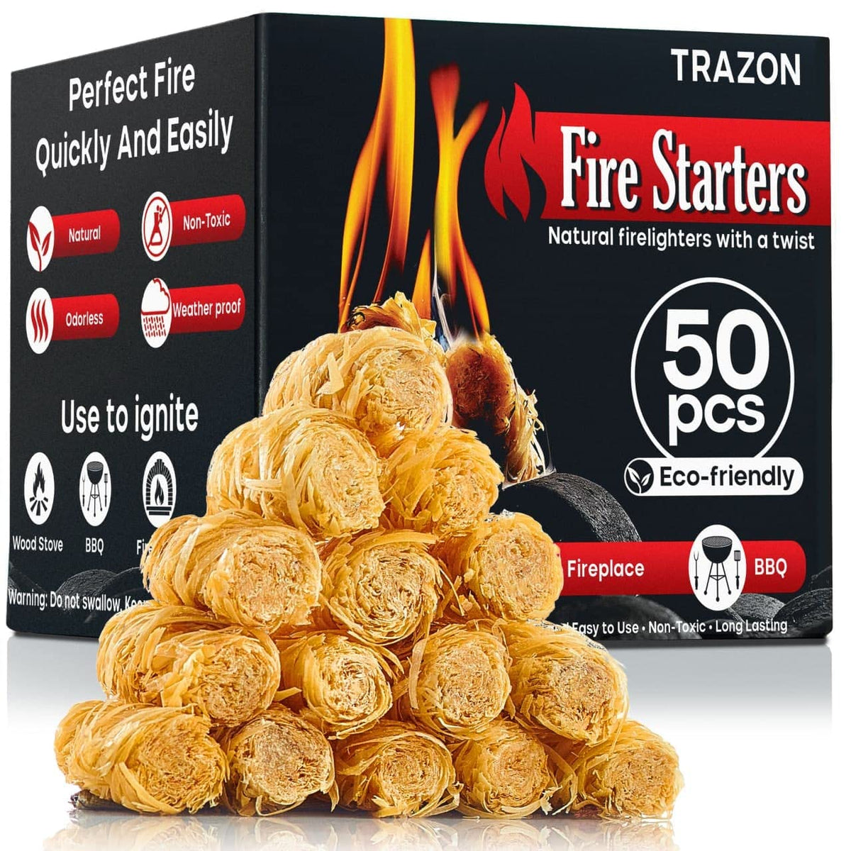 Trazon fatwood fire starter pack lights quick outdoor fires
