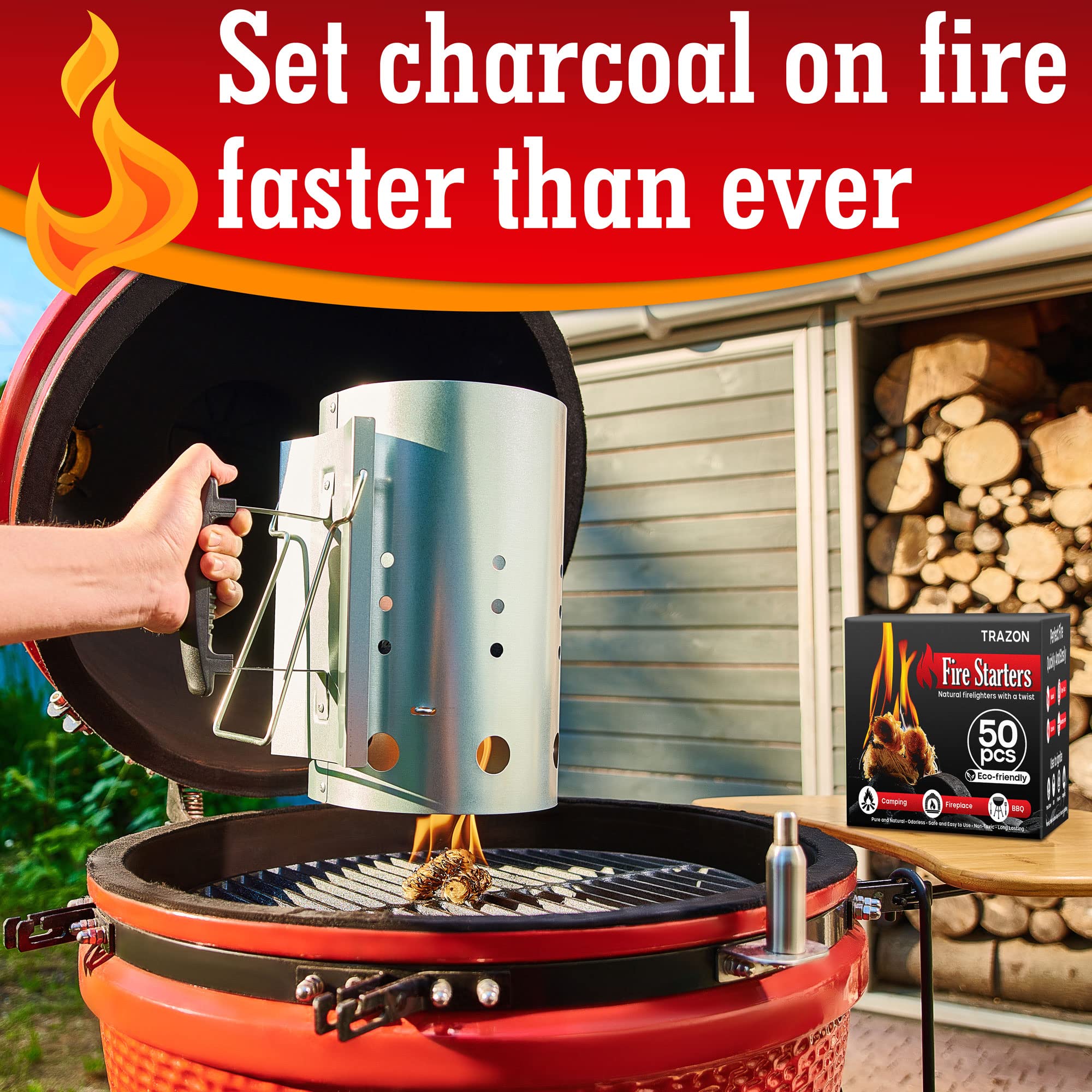 Trazon fire pit wood starter creates steady outdoors flames