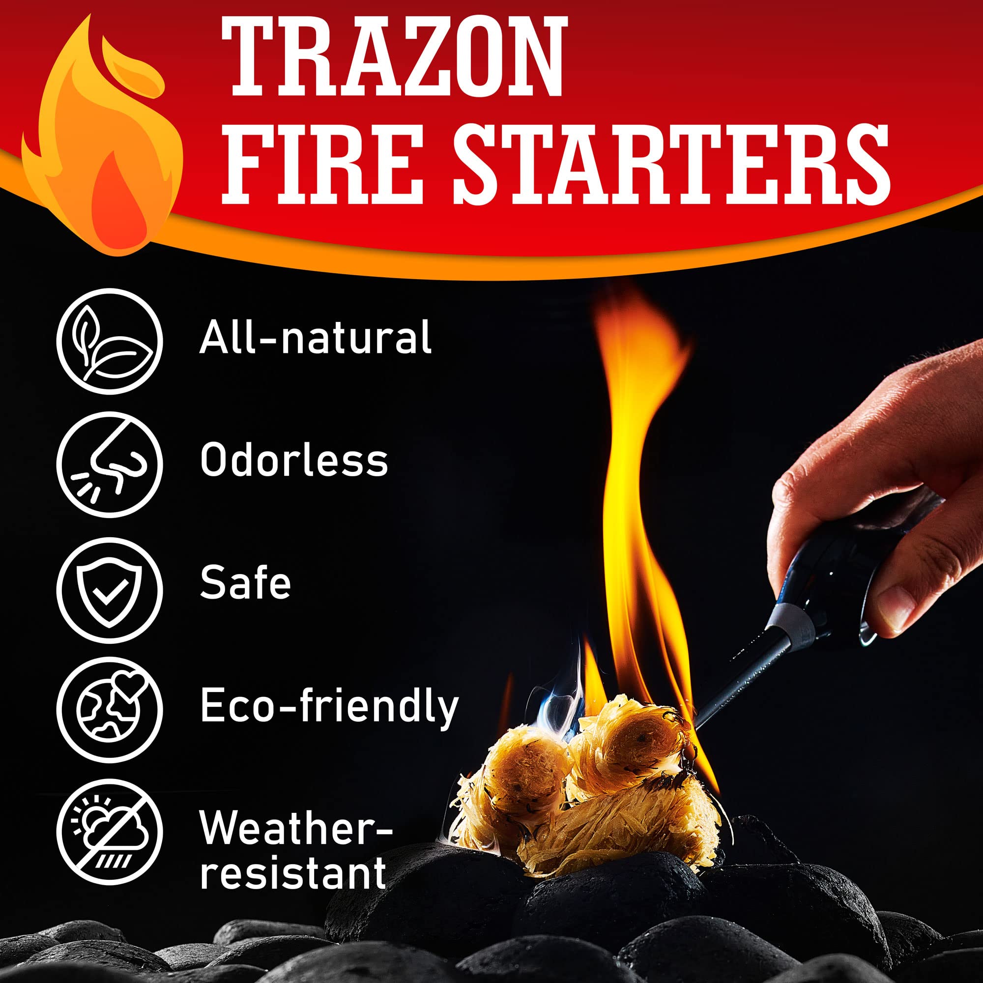 Trazon grill/bbq start ignites embers quickly