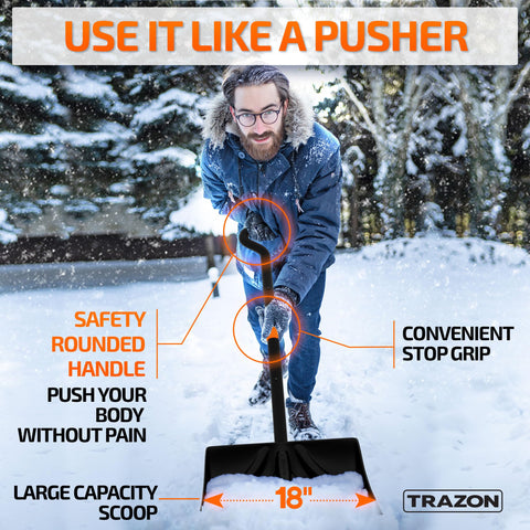 Trazon snow shovel durable plastic scoop keeps weight down