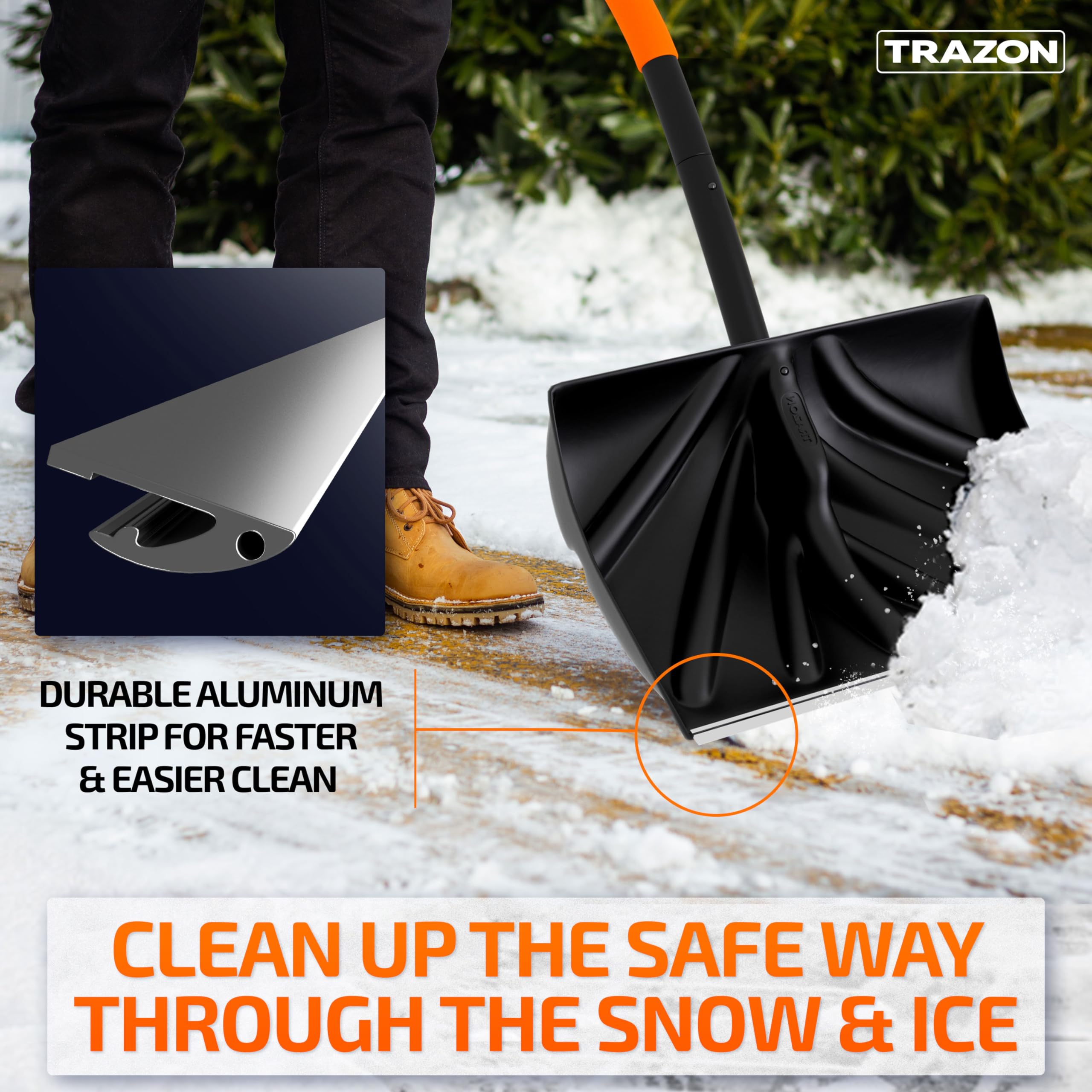 Trazon snow shovel large capacity scoop clears more snow per pass