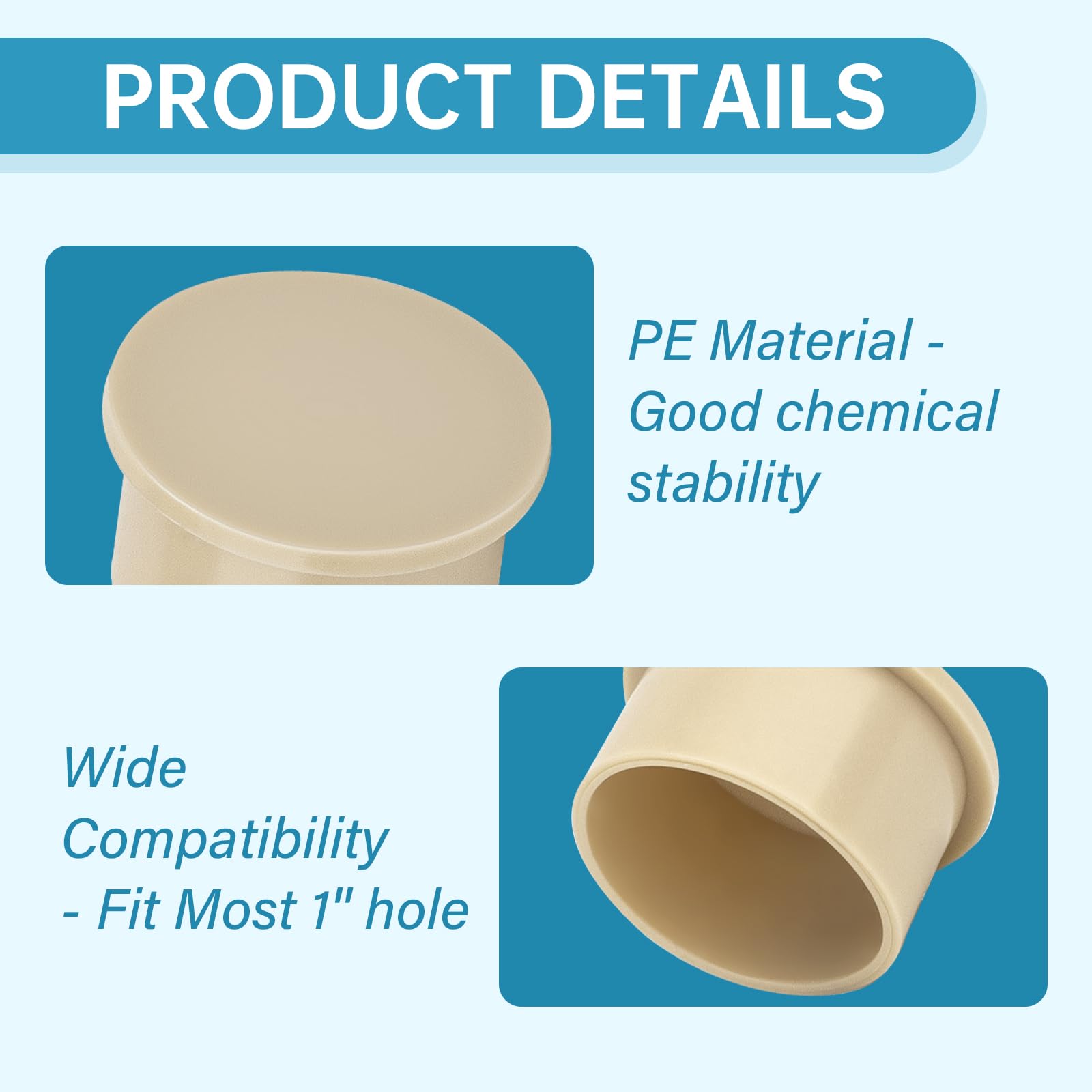 Trdzi closeup of beige hole cap highlights durable PE material