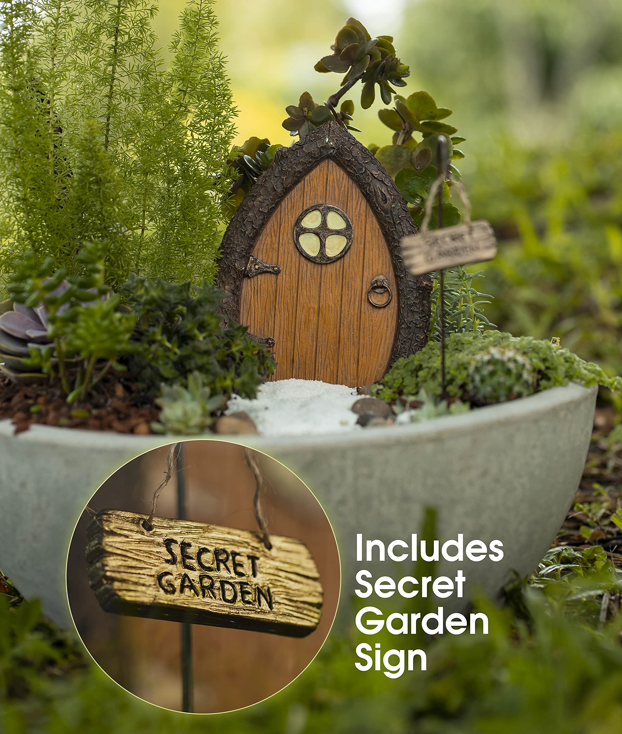 Tree Poetry fairy door kit setup ready for tree, pot, or terrarium display.